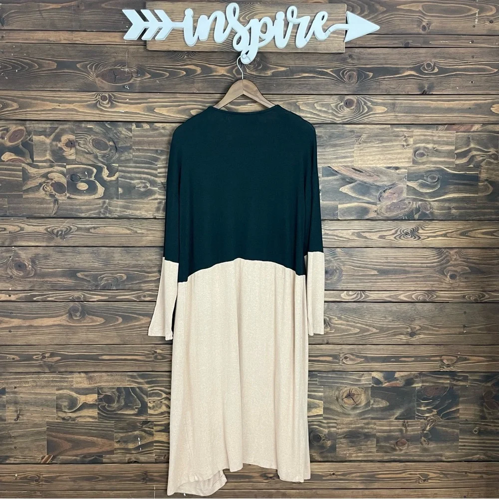 Bobeau |‎ Colorblock Knitted Long Duster Cardigan Black Tan Plush Sweater - Picture 9 of 11